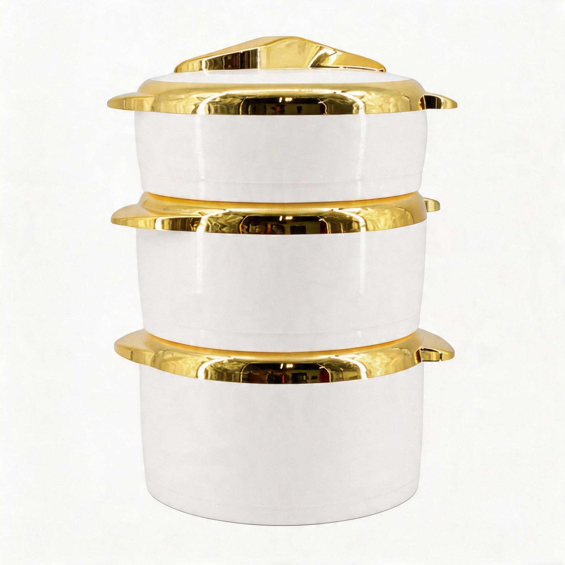 Luxury Insulated Hot Pot Serving Bowls with Gold Accented Lid - Set of 3