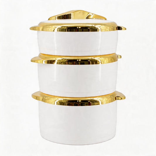 Luxury Insulated Hot Pot Serving Bowls with Gold Accented Lid - Set of 3