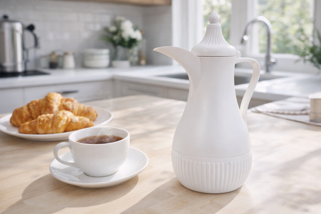 Traditional 1L Thermal Coffee & Tea Flask - White (Insulated Arabic Dallah Style)