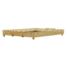 Zeyve Gold Rectangular Mirrored Serving Tray with Ornate Handles - 20" x 12"