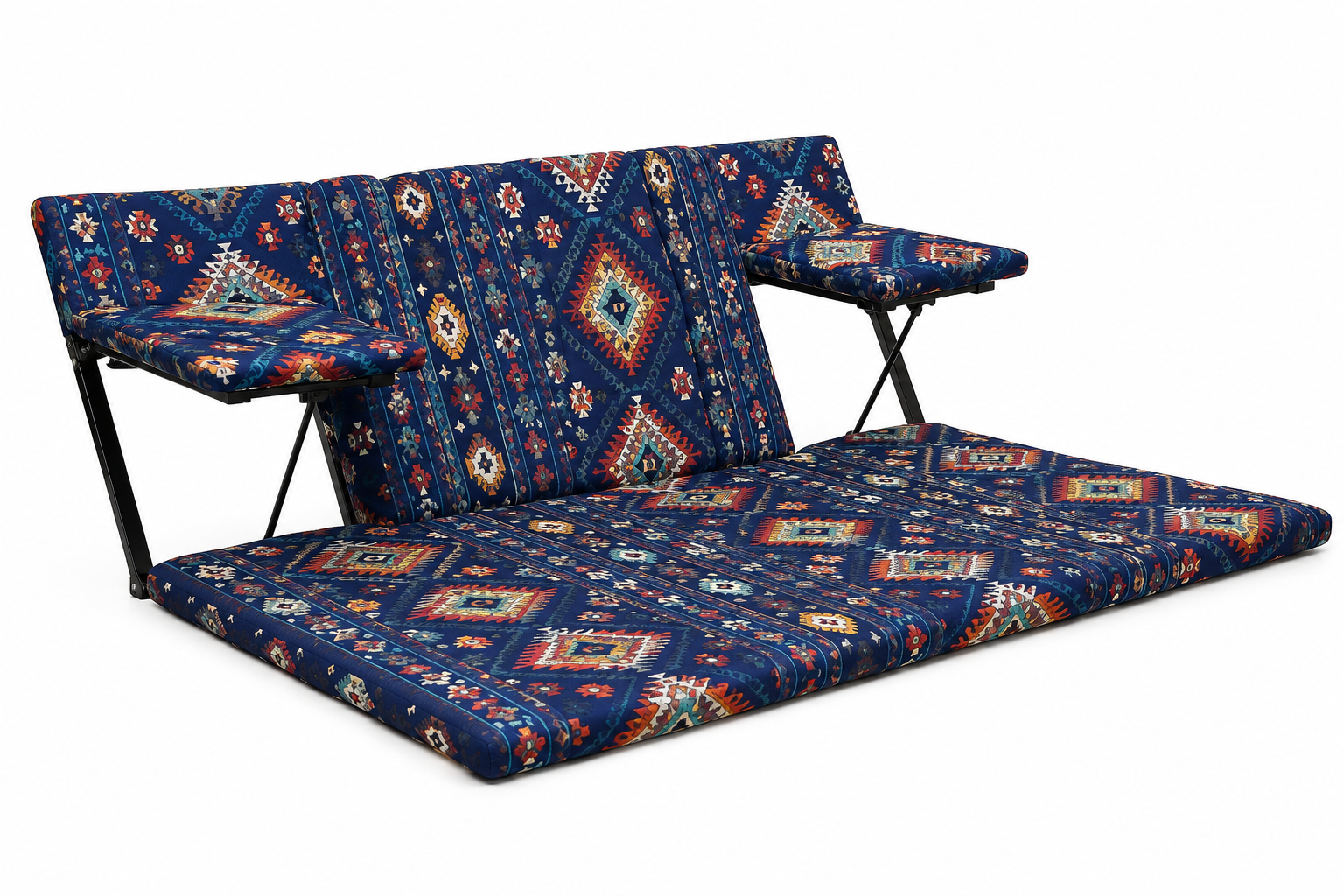 2-Person Foldable Arabian Majlis Floor Seat | Outdoor Cushion with Dual Side Armrests - Blue