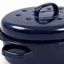 13" Oval Covered Roaster with Metal Grate - Navy Blue | Oven-Safe Non-Stick Bakeware
