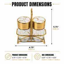 White Marble Design Salt & Pepper Dispenser Set with Gold-Tone Holder
