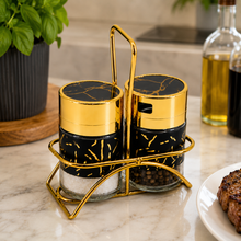 Marble Design Salt and Pepper Dispenser Set - Black