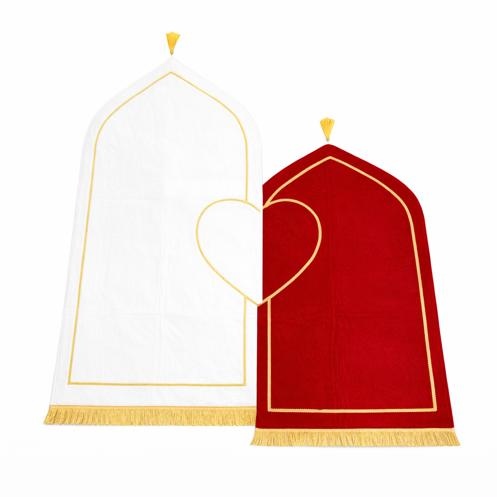 His and Hers White-Red Anti-Slip Padded Prayer Mat