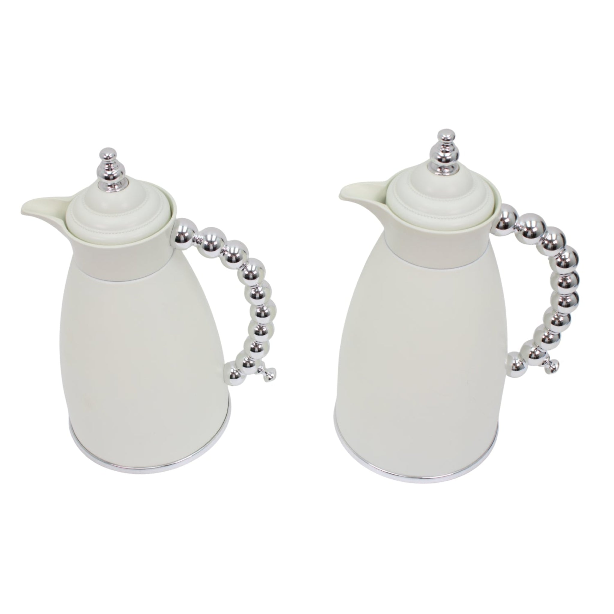 White Arabic Coffee & Tea Dallah Set with Silver Beaded Handle - 0.7L & 1L (2-Piece Set)