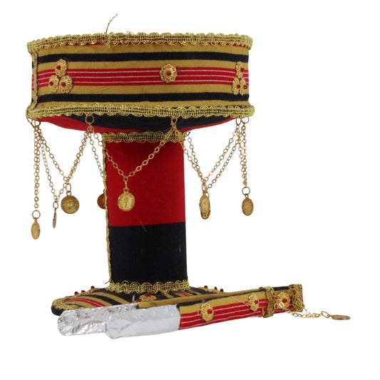 Traditional San'ani Decorated Steel Charcoal Holder 6.5" x 5.25" Gold-Black