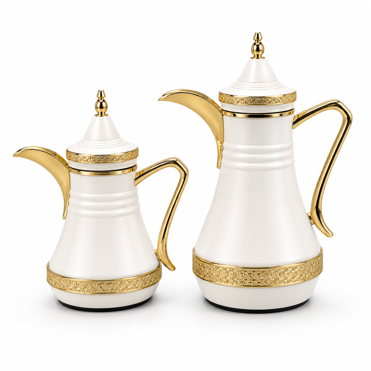 Premium White & Gold Arabic Dallah Thermos Set - 0.35L + 1.0L
