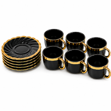 Black & Gold Coffee Cup and Saucer Set - 6 Piece