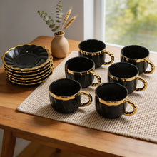 Black & Gold Coffee Cup and Saucer Set - 6 Piece