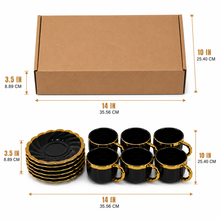 Black & Gold Coffee Cup and Saucer Set - 6 Piece