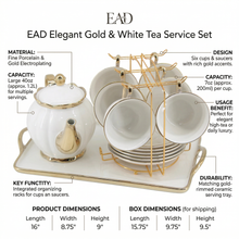 Elegant Tea Set - Complete 14-Piece Home Entertaining Set White & Gold