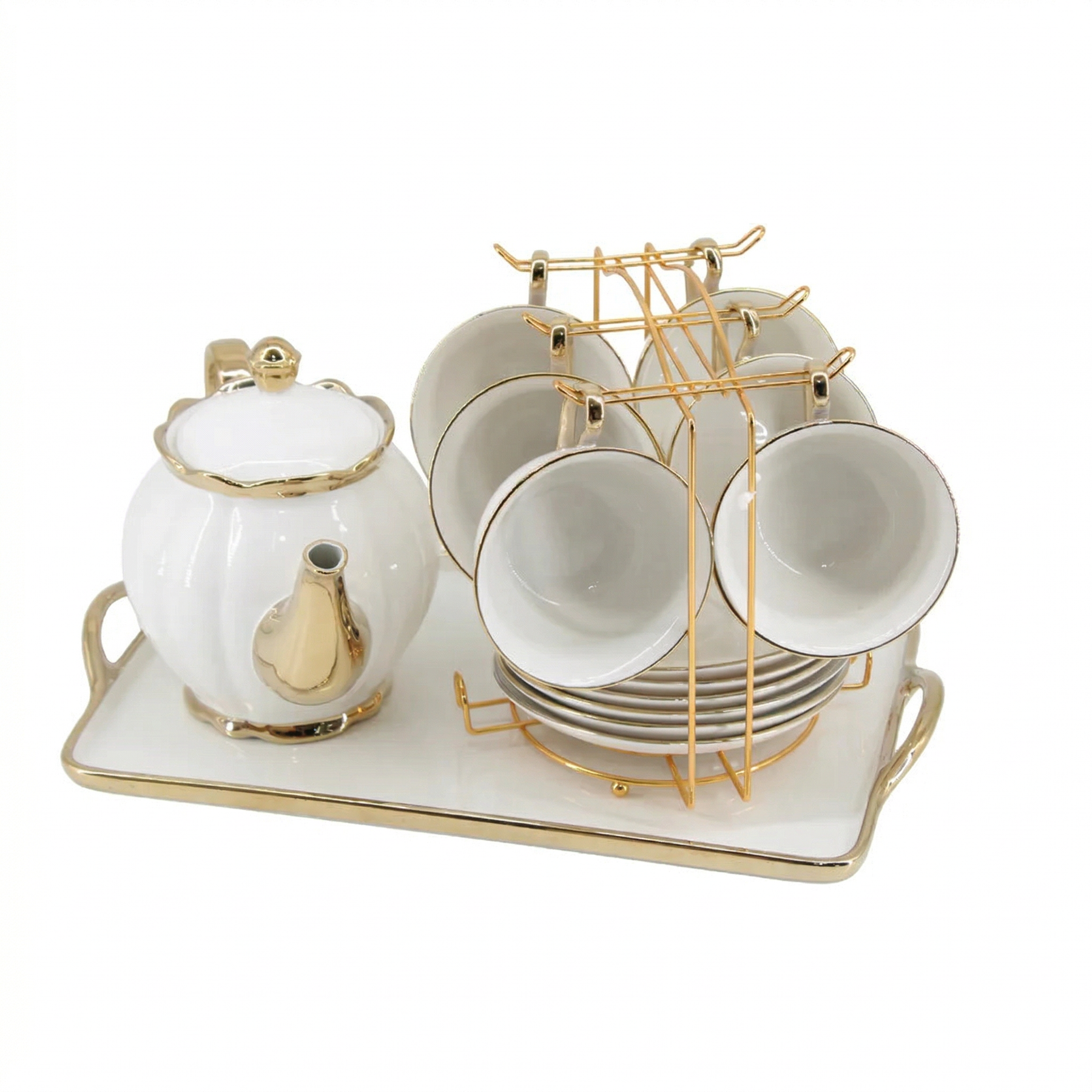 Elegant Tea Set - Complete 14-Piece Home Entertaining Set White & Gold
