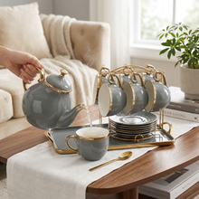 Elegant Tea Set - Complete 14-Piece Home Entertaining Set Gray & Gold