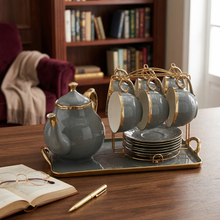 Elegant Tea Set - Complete 14-Piece Home Entertaining Set Gray & Gold