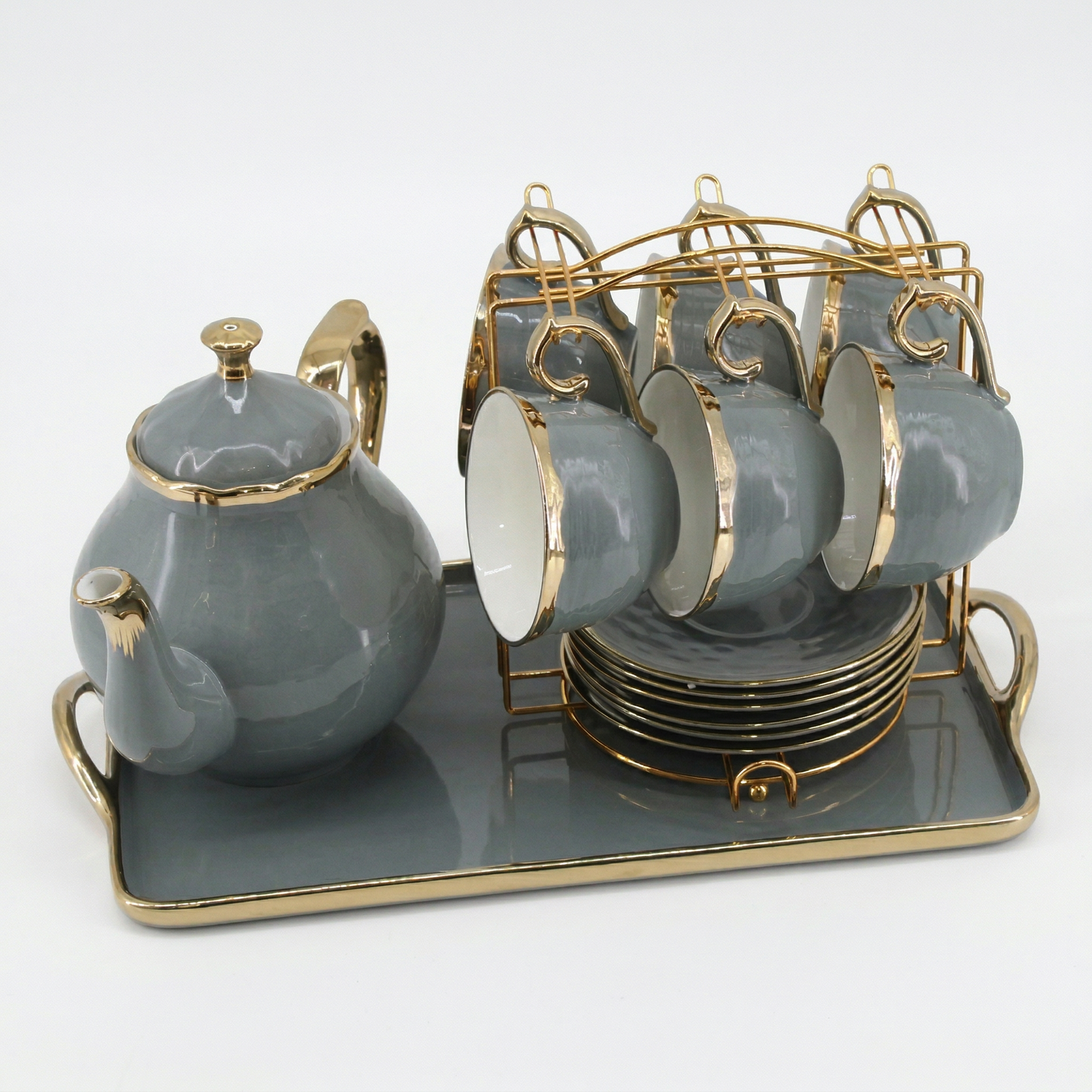 Elegant Tea Set - Complete 14-Piece Home Entertaining Set Gray & Gold