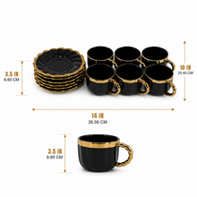 Black & Gold Coffee Cup and Saucer Set - 6 Piece