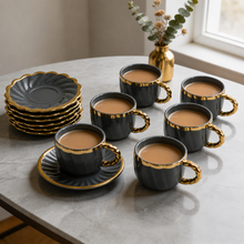 Luxury Gray Tea Cups with Gold Trim