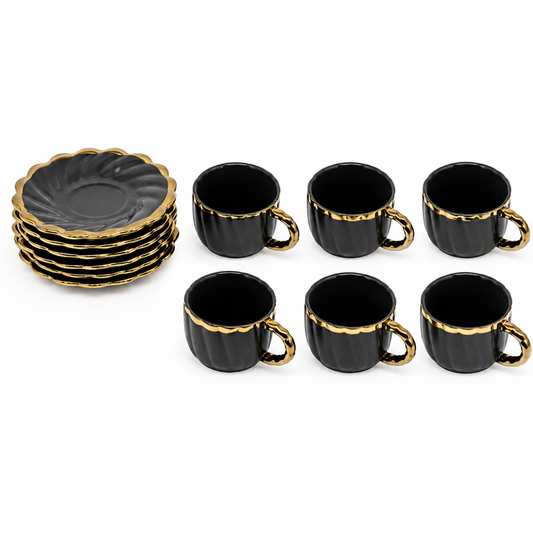 Luxury Gray Tea Cups with Gold Trim