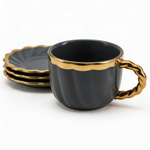 Luxury Gray Tea Cups with Gold Trim