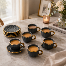 Luxury Gray Tea Cups with Gold Trim