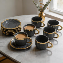 Luxury Gray Tea Cups with Gold Trim