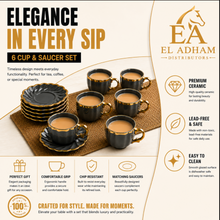Luxury Gray Tea Cups with Gold Trim
