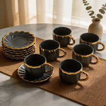 Luxury Gray Tea Cups with Gold Trim