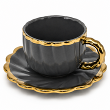 Luxury Gray Tea Cups with Gold Trim