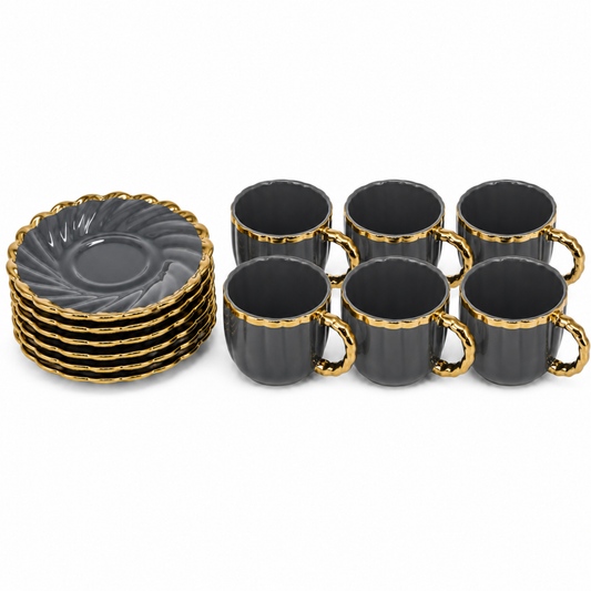 Luxury Gray Tea Cups with Gold Trim