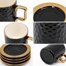 Designer Black Porcelain Coffee Cup & Saucer Set – 12-Piece Set with Gold Accents, 6 Cups & 6 Saucers