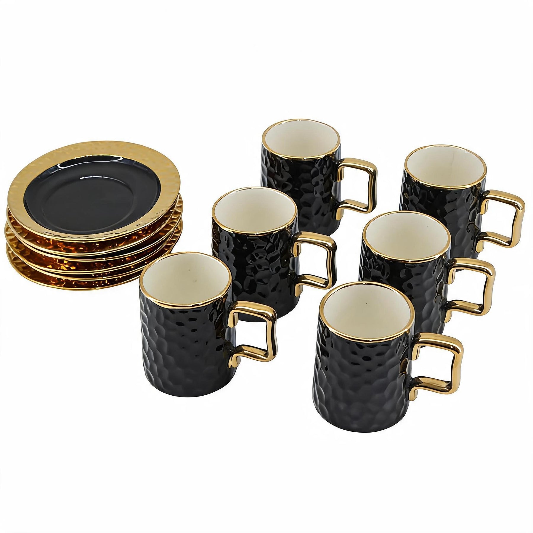 Designer Black Porcelain Cups with Matching Saucers