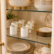 Designer White Porcelain Coffee & Tea Cups with Matching Gold-Trim Saucers - 6 Cup & Saucer Sets