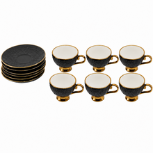 Black Embossed Cup and Saucer Set with Gold Trim