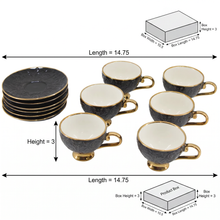 Black Embossed Cup and Saucer Set with Gold Trim