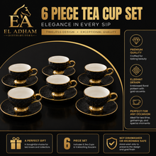 Black Embossed Cup and Saucer Set with Gold Trim