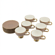 Brown Embossed Cup and Saucer Set with Gold Trim