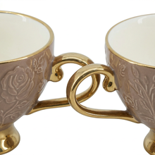 Brown Embossed Cup and Saucer Set with Gold Trim