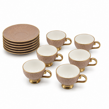 Brown Embossed Cup and Saucer Set with Gold Trim