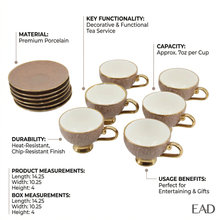 Brown Embossed Cup and Saucer Set with Gold Trim