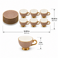 Brown Embossed Cup and Saucer Set with Gold Trim