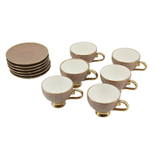 Brown Embossed Cup and Saucer Set with Gold Trim