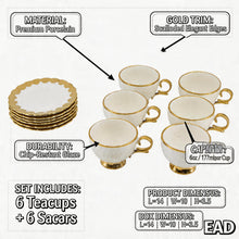 White Embossed Cup and Saucer Set with Gold Trim