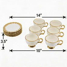 White Embossed Cup and Saucer Set with Gold Trim