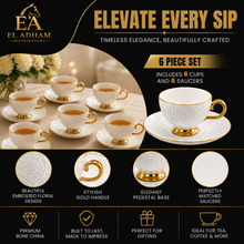 Decorative White Tea Cups and Matching Saucers