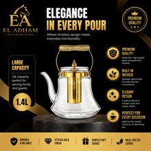 Heritage Handle Glass Coffee & Tea Pot with Premium Metal Strainer 1.4L