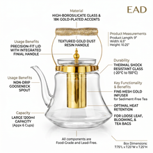 Heritage Handle Glass Coffee & Tea Pot with Premium Metal Strainer 1.6L