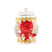 Small White-Gold Traditional Clay Incense Burner - Red Flower