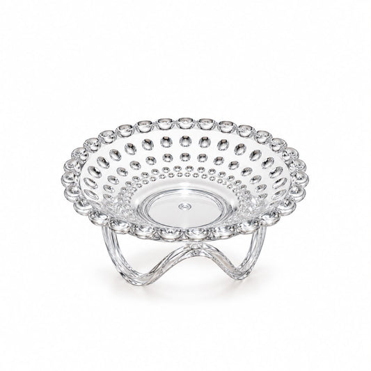 Clear Pedestal Serving Bowl with Bubble Design – Decorative Raised Fruit, Candy & Dessert Bowl, Medium
