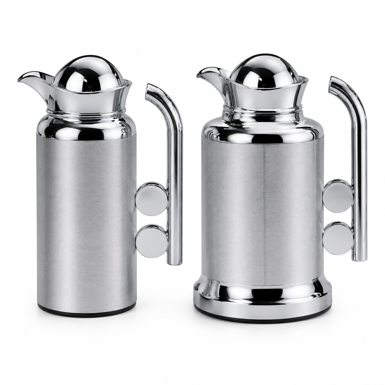 Modern Silver Vacuum Flask Set with Abstract Handle - Silver + Silver